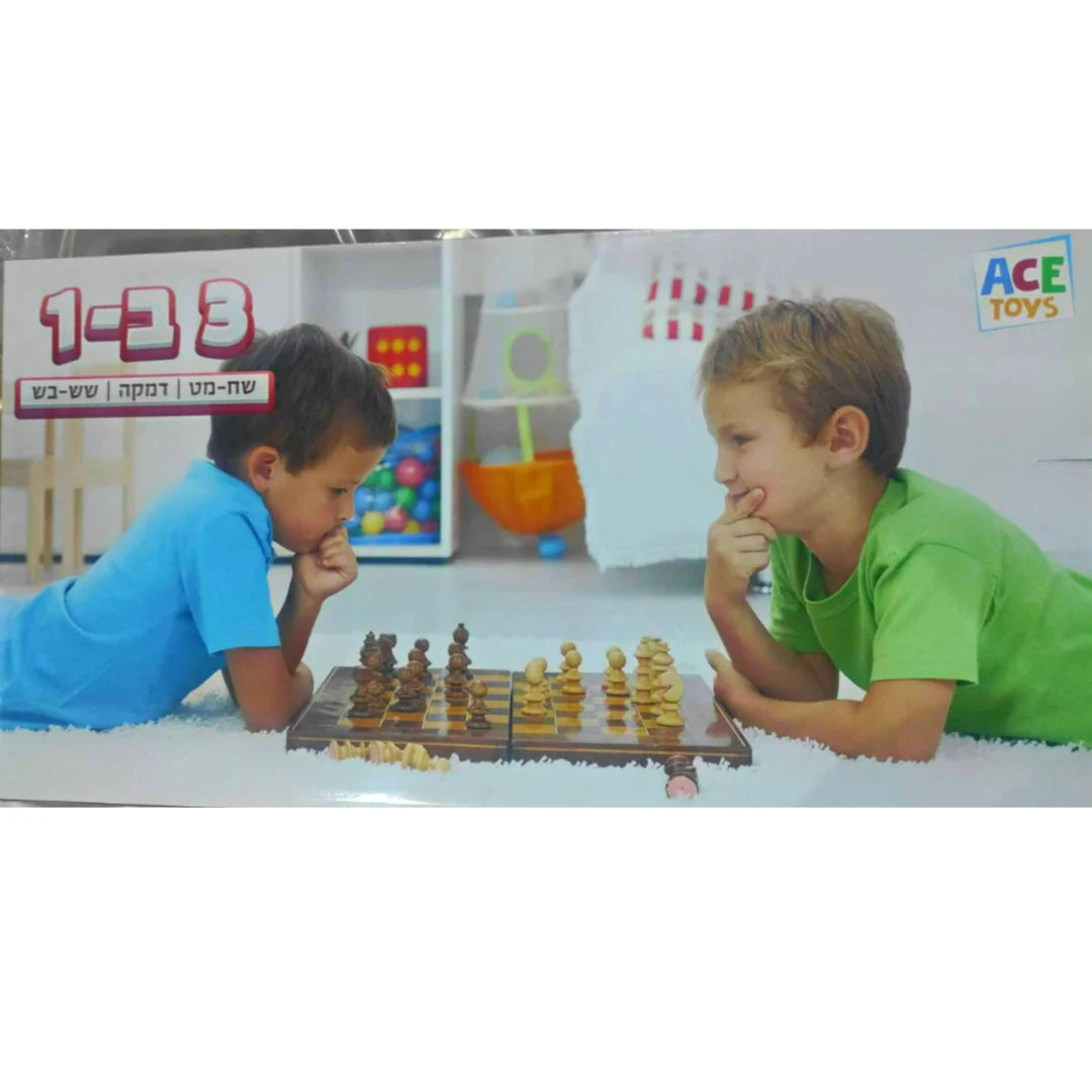 משחק שח-מט, דמקה ושש-בש מעץ לילדים 3 ב-1 מאת Ace toys