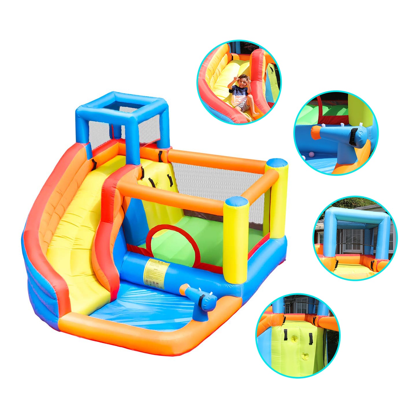 מתקן קפיצה מתנפח עם מגלשה ותותח מים דגם ED1900