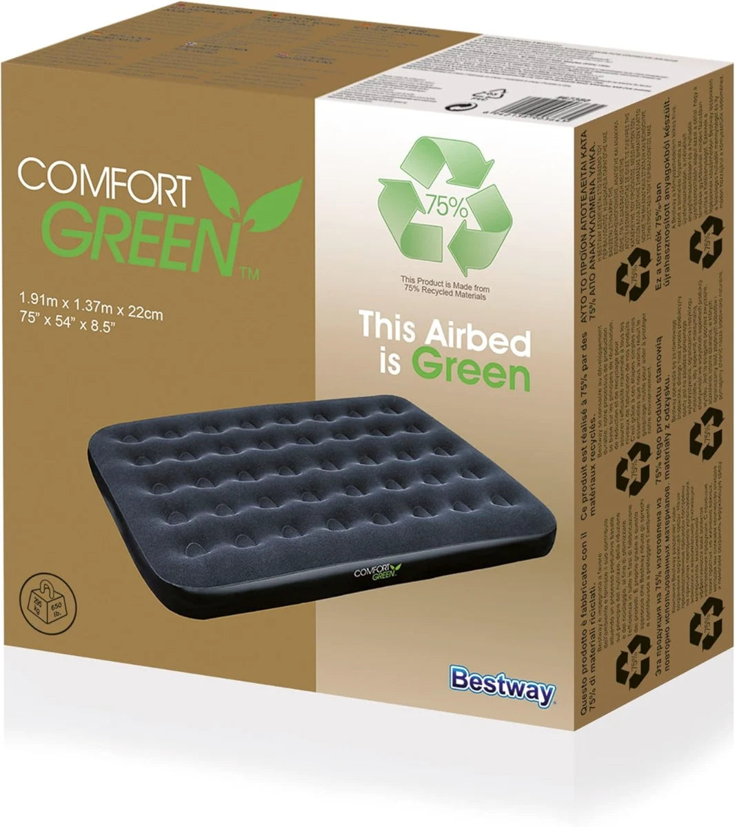 מזרן קטיפה זוגי מתנפח 91X137X22 Comfort Green סמ 67380 מבית Bestway