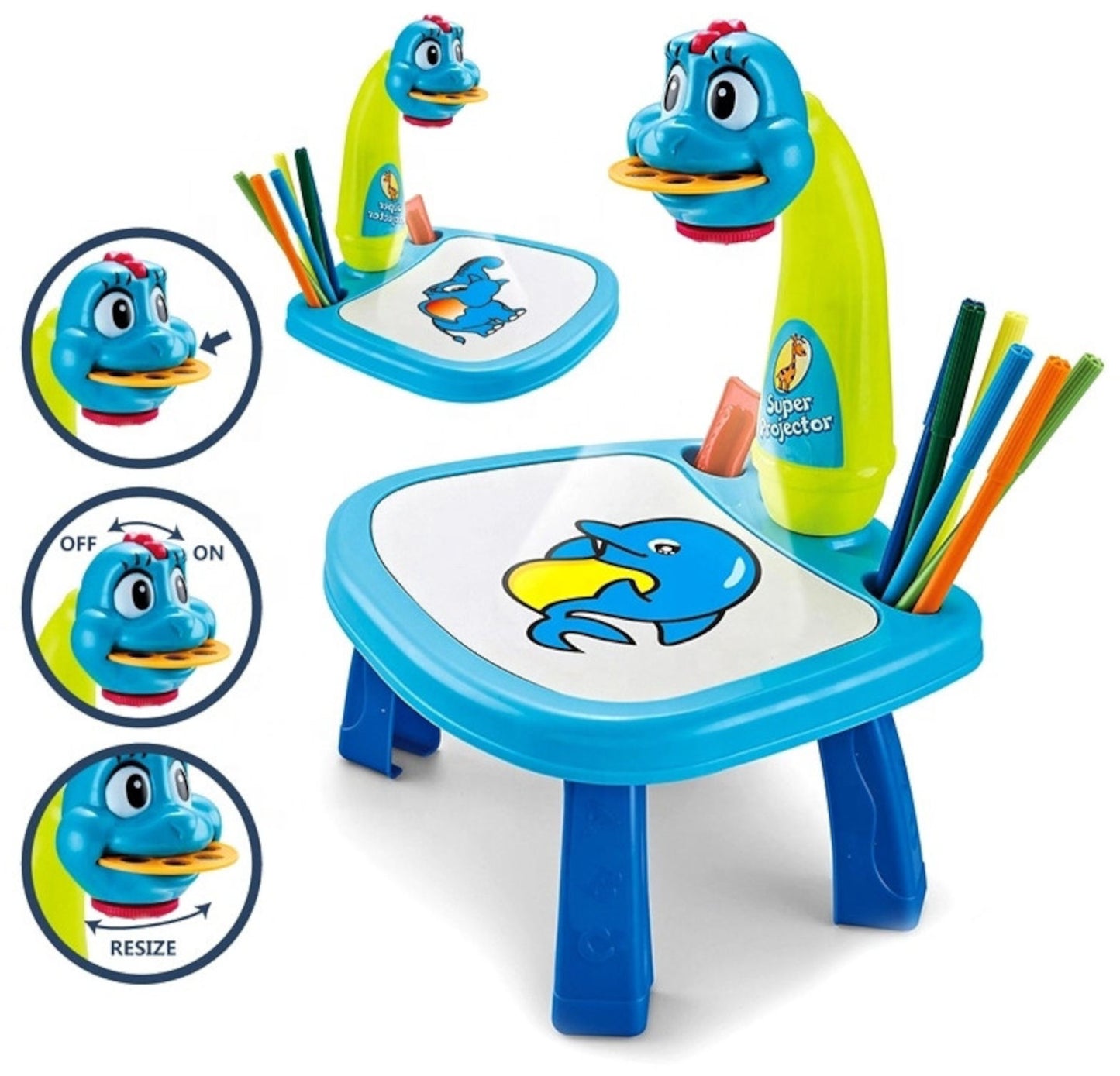ערכת למידת ציור עם שולחן, מקרן וצבעים לבנים