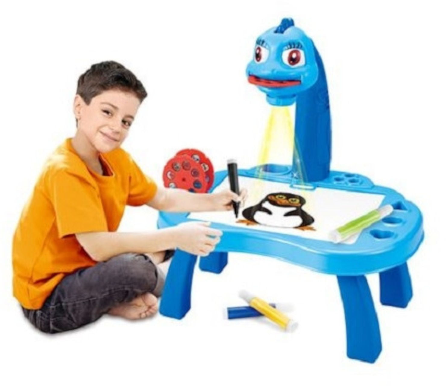ערכת למידת ציור עם שולחן, מקרן וצבעים לבנים