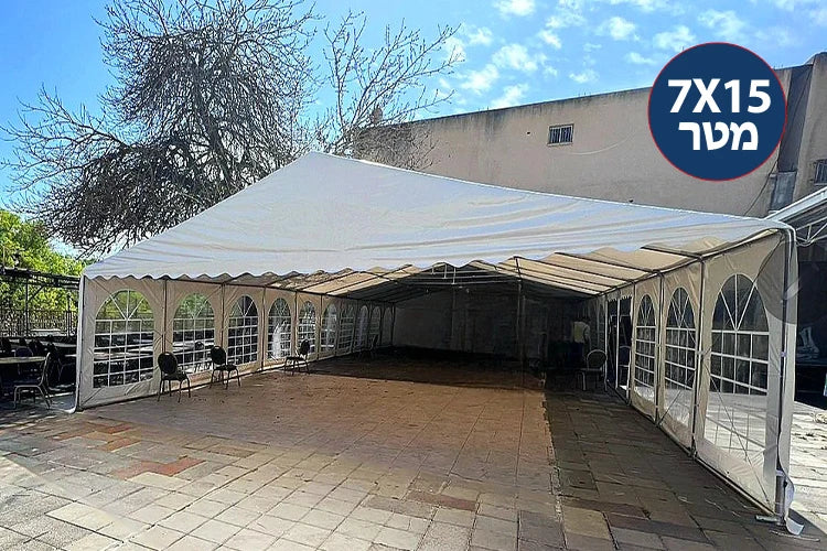 אוהל תעשייתי חסין אש נגד מים בגודל 7X15 מטר