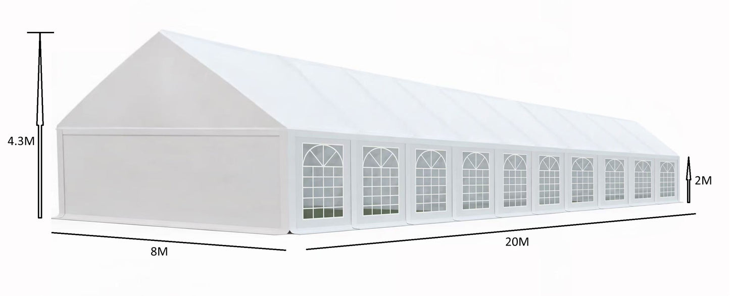 אוהל לאירועים 8X20 פרמיום PVC חזק במיוחד TENT-PRO
