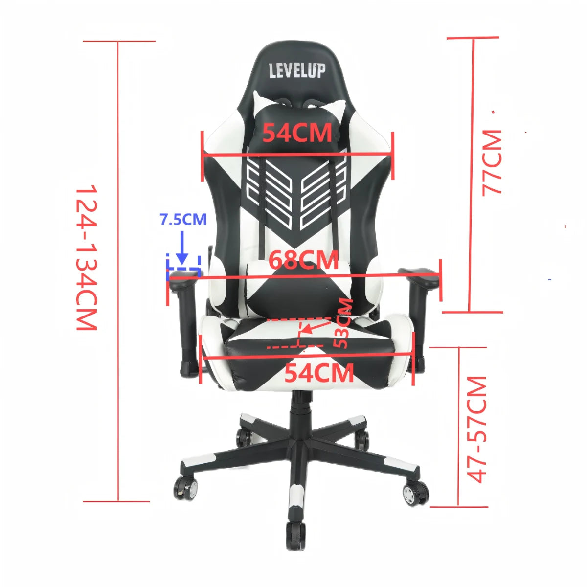 כיסא גיימינג בצבע לבן 7002 מבית LEVEL UP