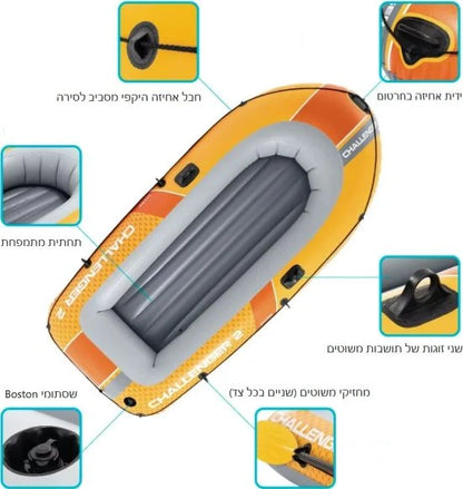 סט סירה מתנפחת Challenger 2 כולל משוטים ומשאבה ‎236×114×41‎ ס״מ | INTEX | מק״ט ‎66312‎
