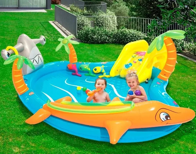 בריכה מתנפחת לילדים 280X25787 סמ דולפין כריש פלוס מגלשה 53067 מבית Bestway