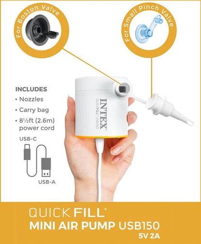משאבת ניפוח אוויר חשמלית USB לבנה 66616 מבית INTEX