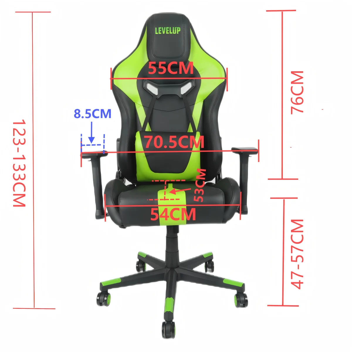 כיסא גיימינג בצבע ירוק 7062 מבית LEVEL UP