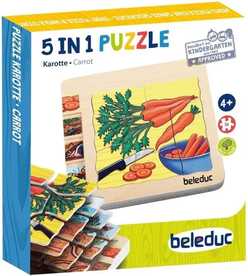 פאזל גזר מעץ 5 ב 1 עם 30 חלקים 17044 BELEDUC