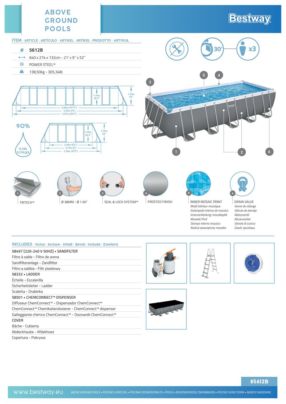 בריכת אולטרה steel pro max 640X274X132 5612B מבית BESTWAY