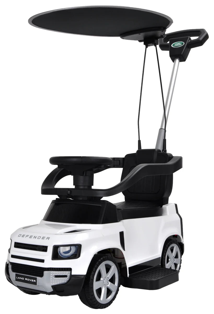 בימבה ישיבה עם מוט דחיפה וכיוונון להורה LANDROVER DEFENDER עם צופר וגגון צבע לבן מקט OC6820